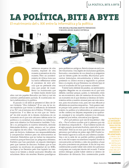 Campaigns & Elections. Pág. 37-39. Número 26. Edición Mayo-Junio 2012